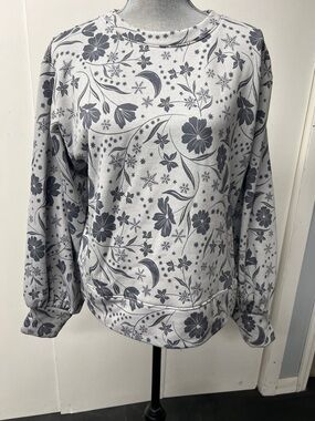 LOFT Gray Floral-Theme Sweatshirt